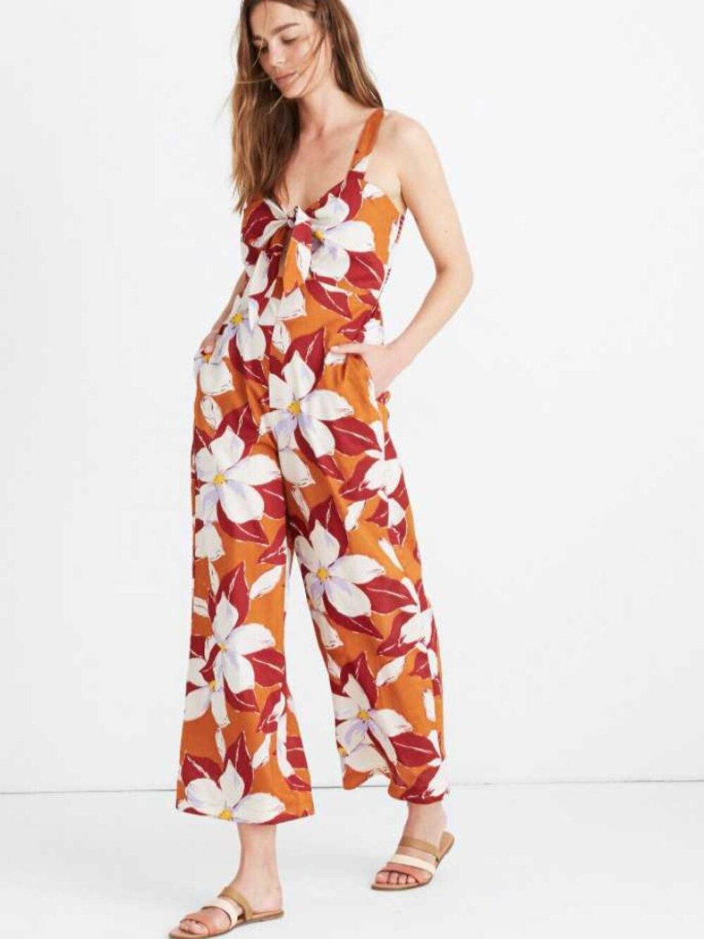 New S Madewell Tie-Front Cover-Up Jumpsuit in Island Magnolias floral